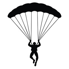 Skydiver flying with parachute silhouette vector isolated on white background 