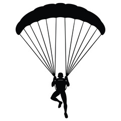 Skydiver flying with parachute silhouette vector isolated on white background 