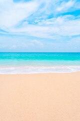 Beautiful tropical beach and sea on sandy beach in sunny day, summer background