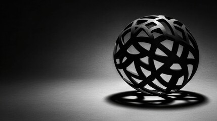 Naklejka premium A black and white abstract sphere with a geometric pattern.