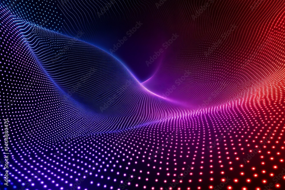Poster Dotted Wave Background with Mesh Gradient, Network Structure and Neon Glowing Effect