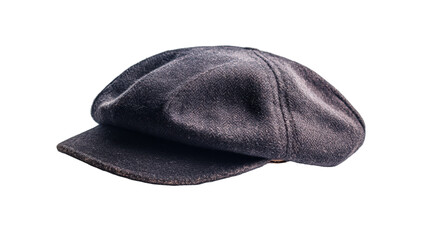 A stylish wool cap resting on a surface, showcasing its texture and design, with a neutral background emphasizing its details