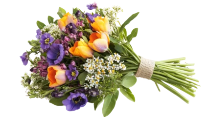Fototapete Rund A vibrant bouquet of mixed flowers including tulips and pansies, beautifully arranged for a spring celebration © Creative Transparent