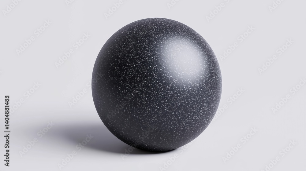 Poster a 3d rendering of a black sphere with a speckled texture.