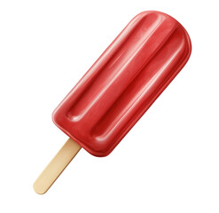 A vibrant red popsicle on a wooden stick, set against a clean white background, ideal for summer-themed promotions