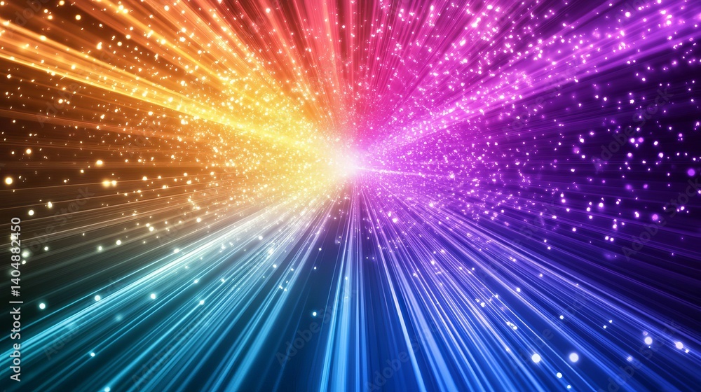 Aufkleber radiant light streaks emanating from a central point with sparkling particles around it all around i