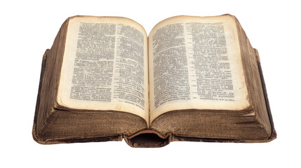 Obraz premium An open vintage dictionary showcasing yellowed pages filled with text, resting on a plain surface, evoking nostalgia for language