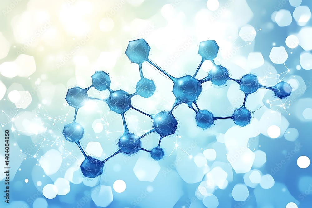 Leinwandbilder molecule structure model on abstract light blue bokeh background design concept