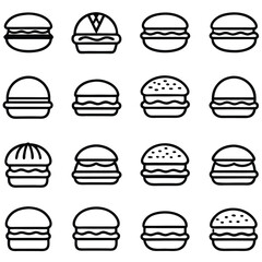Vector food illustration set with vintage burger and hamburger design elements