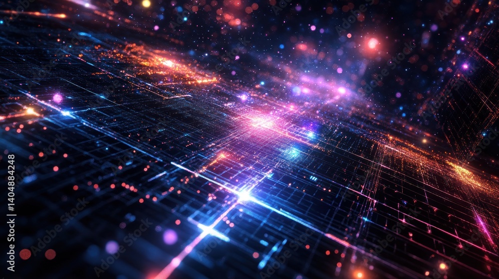 Poster digital frontier, a vibrant network of interconnected data pathways