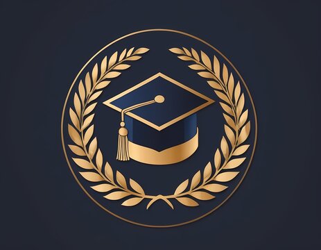 Elegant Academic Emblem with Graduation Cap and Laurel Wreath