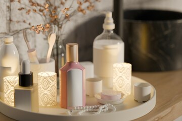 Elegant and Minimalist Cosmetic and Skincare Product Packaging with blur background 
