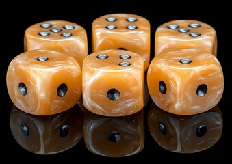 Dice on black background reflection
