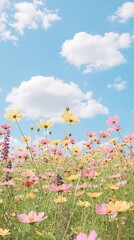 Colorful Cosmos Field Under a Bright Blue Sky