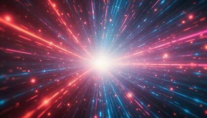 Fototapeta premium Hyper Speed Space Tunnel with Light Streaks - Futuristic Sci-Fi Light Burst Background with Red and Blue Laser Rays