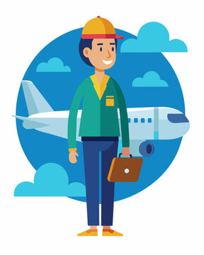 A skilled worker moves to a different country to take advantage of the booming tech industry and higher paying job opportunities.. Vector illustration