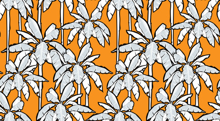 Seamless palm leaves pattern. Hand draw tropical leaves pattern © akın demirci