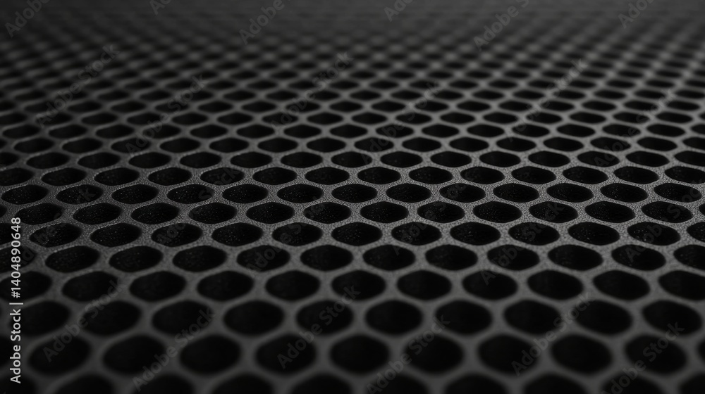 Poster a close-up view of a black metal mesh with a repeating diamond pattern.