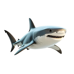 Fototapeta premium A sleek, 3D-rendered gray shark with a pointed snout turns to the right against a transparent background. Its dynamic pose captures your attention. (Transparent Background)