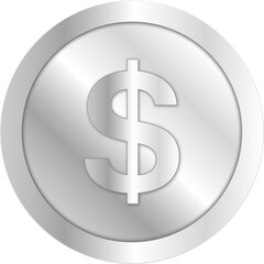 Silver dollar symbol. Silver dollar coin transparent PNG. Silver dollar coin icon.