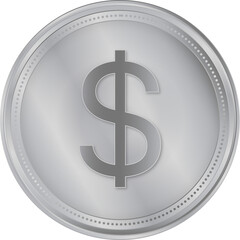 Silver dollar sign. Silver dollar coin transparent PNG. Dollar symbol. Dollar coin icon.