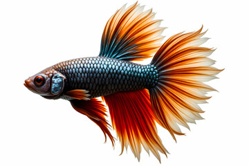 Fototapeta premium Striking Siamese fighting fish with iridescent blue scales and fiery orange fins.