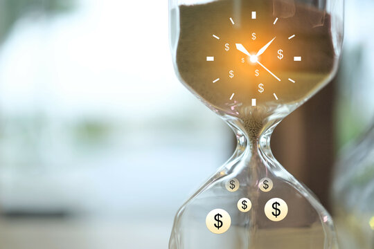 Cost and time concept with hourglass and US dollar symbol - Powered by Adobe