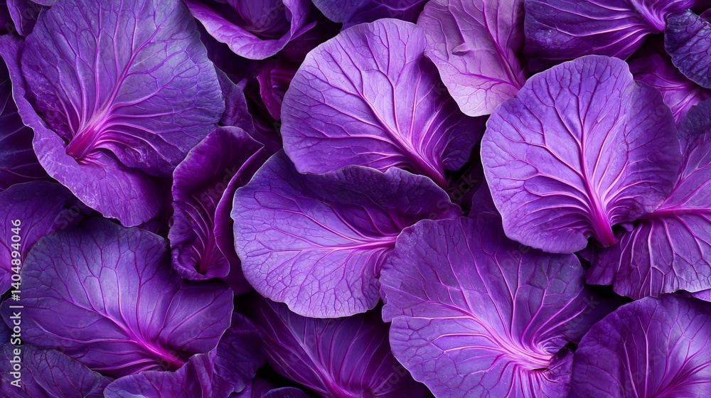 Poster a close up view of many purple leaves overlapping each other in a vibrant and textured display
