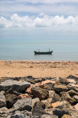 Abandoned fishing boat in the sea