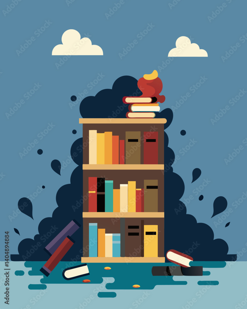 Poster a neglected library filled with dusty books a sad waste of knowledge and potential for learning.. ve