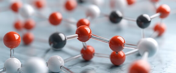 3D chemistry model arranged in grid structure, clean scientific aesthetic.