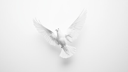 Obraz premium White dove flying against a minimalistic background in a serene indoor setting