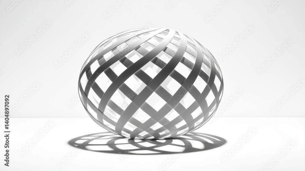Poster a 3d rendering of a white sphere with a black wireframe pattern.