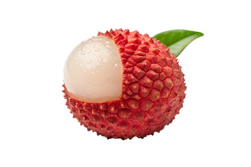 Juicy lychee fruit with red skin on a white surface, tropical fruit, lychee, fresh fruit, exotic produce