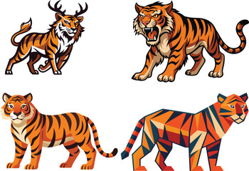 Side view, profile of a tiger standing, isolated on white