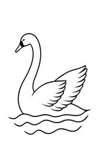 Elegant Swan Swimming In Water Black And White Outline Vector Illustration Design Element For Graphics