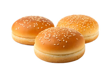 Golden hamburger buns with sesame seeds on a white surface, baked goods, burger buns
