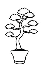 Minimalist Bonsai Tree Outline In Pot Graphic Design Element Black And White Illustration Symbol Of Zen Gardens