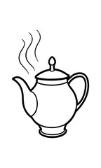 Isolated Line Art Illustration Of A Steaming Teapot Perfect For Coloring Pages And Design Projects