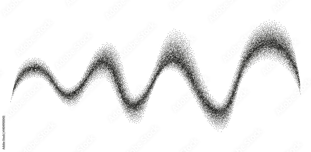 Poster Audio waves. Halftone dot wavy line pattern isolated on transparent background. Equalizer, Music sound waves. Abstract stipple sand effect vector texture