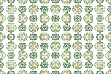seamless pattern with flowers Green geometric ikat pattern