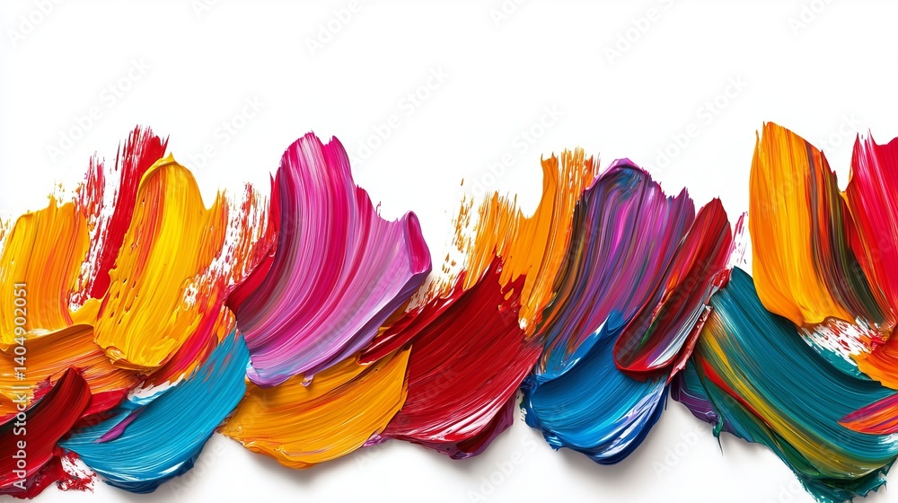 Poster colorful paint strokes on white background forming abstract artistic expression layer texture design