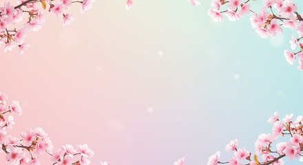 Blooming Tree Branches Framing Pastel Background for Spring