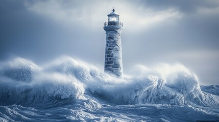 Lighthouse Braving Frozen Storm