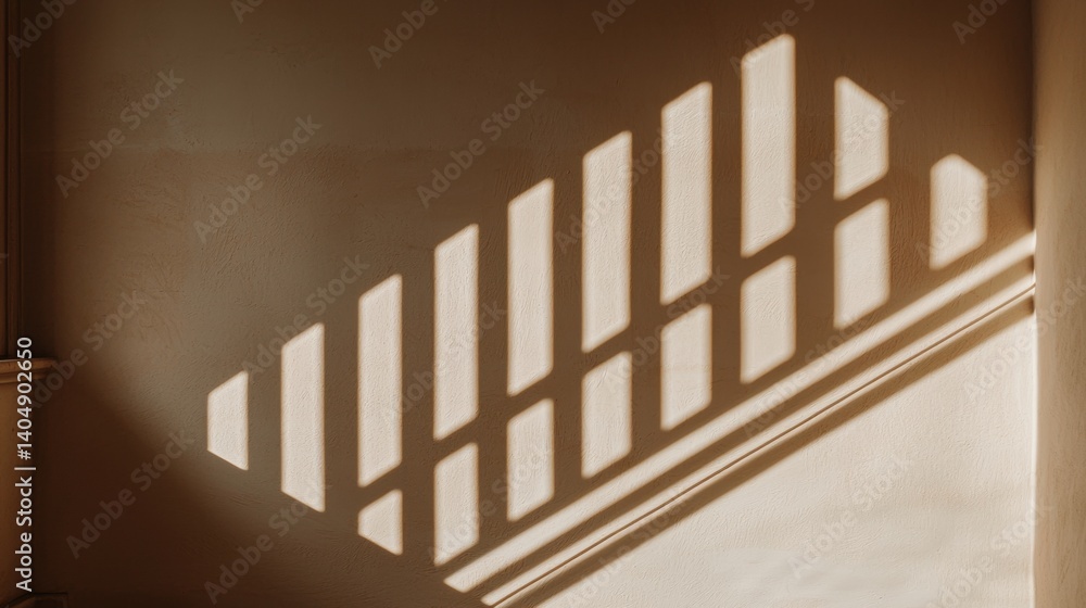 Poster sunlight streaming through a window, casting a pattern of shadows on the wall.