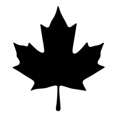 Black and white vector silhouette of a leaf on white background
