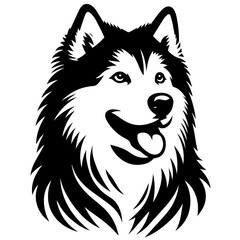 Black and white vector silhouette of a husky on white background
