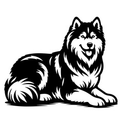 Black and white vector silhouette of a husky on white background
