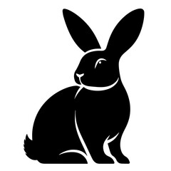 Black and white vector silhouette of a rabbit on white background
