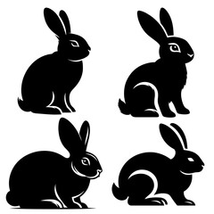 Black and white vector silhouette of a rabbit on white background
